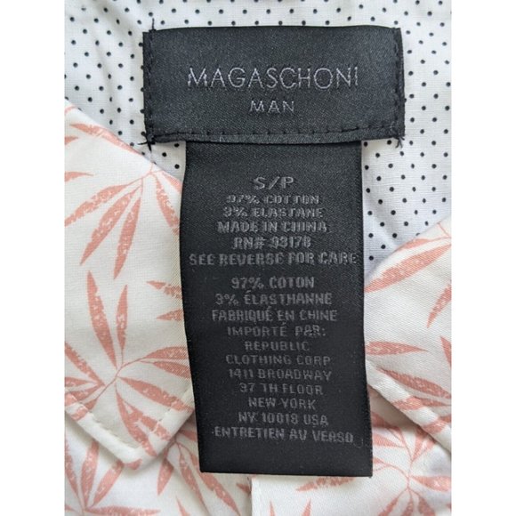 Magaschoni Man Size SMALL Button Shirt White Salmon Short Sleeve Tropical NEW Co - Picture 4 of 8